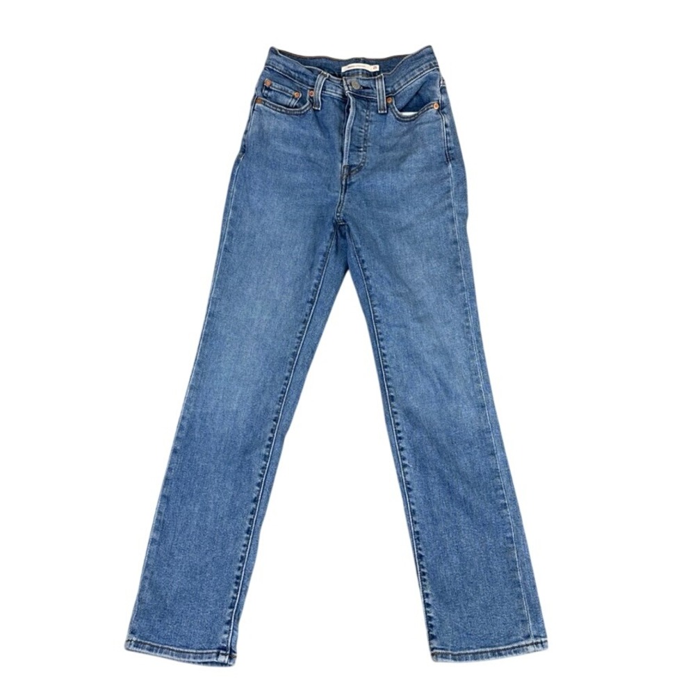 Levis Wedgie Straight High Rise Button Fly Blue Denim Jeans Size 25
